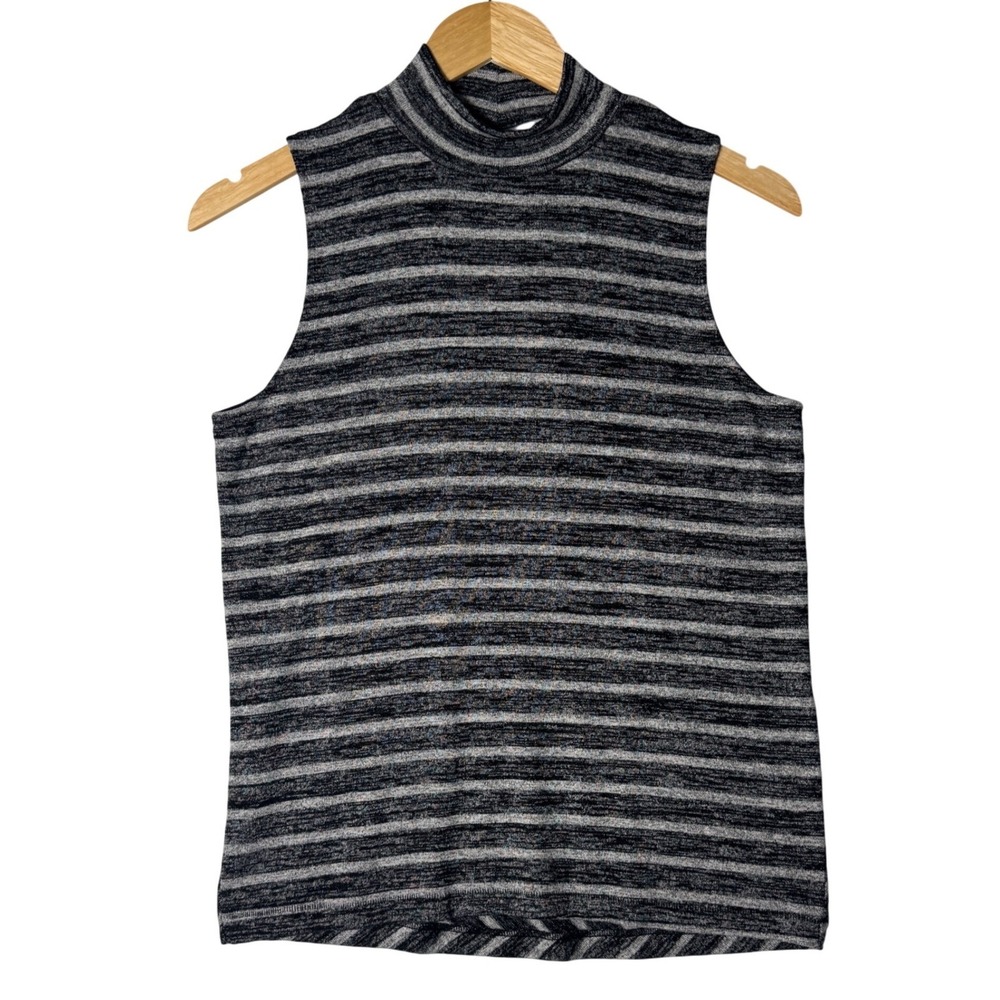 Rag & Bone Jean Thea Womens XS Gray Black Striped Mock Neck Sleeveless Knit Top